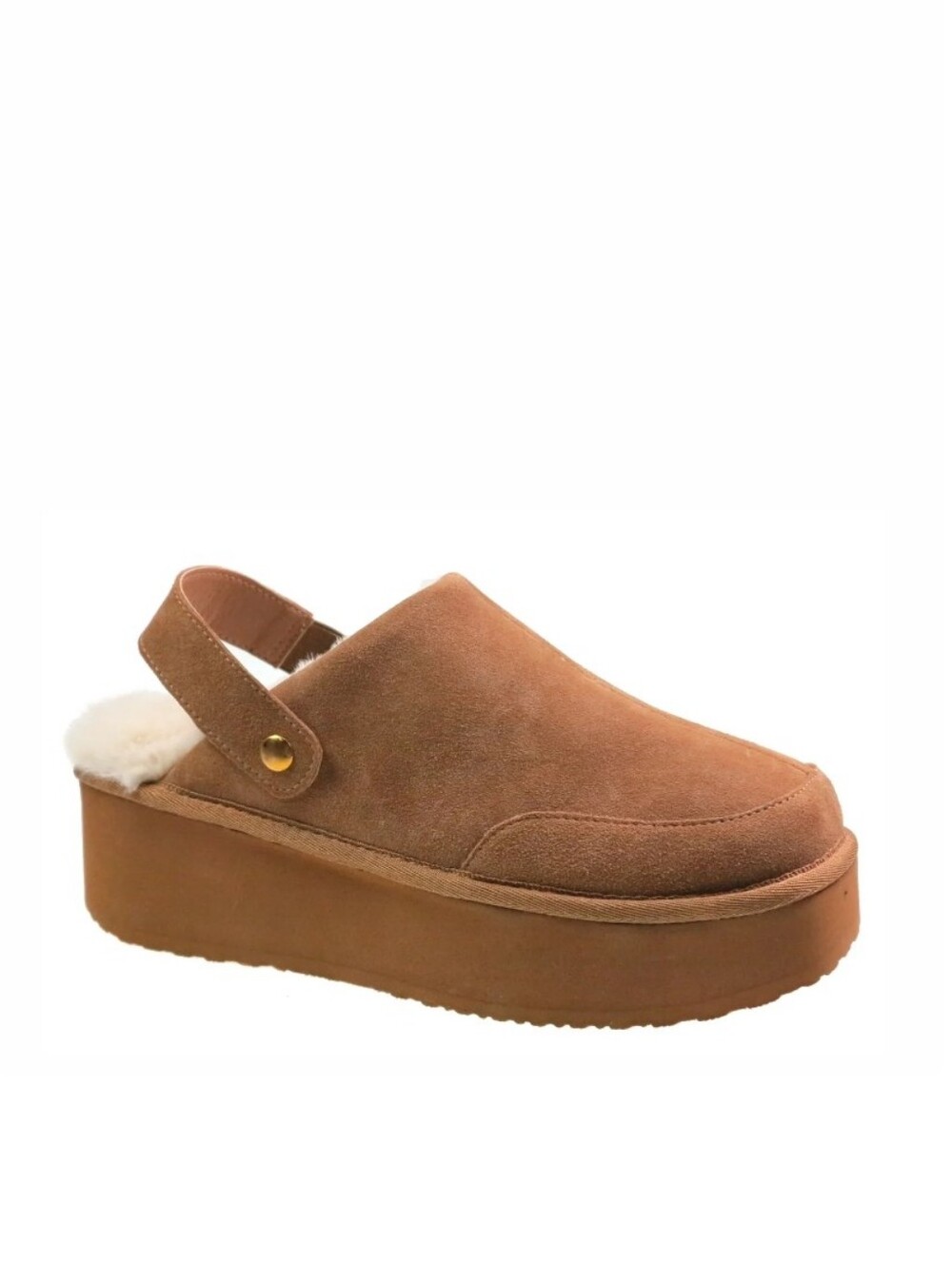 Joyspun Chestnut Suede Women's Platform Clogs Cozy Faux Fur Slingback Mules 10